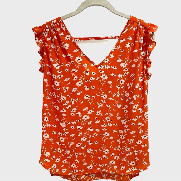 Philosophy Orange White Floral Flutter Top Size Large ( NWOT) - Picture 5 of 13